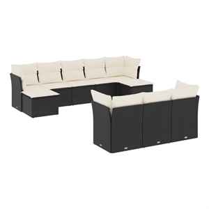 Afuera Living Synthetic Poly Rattan 10 Piece Sofa Set in Black/Cream