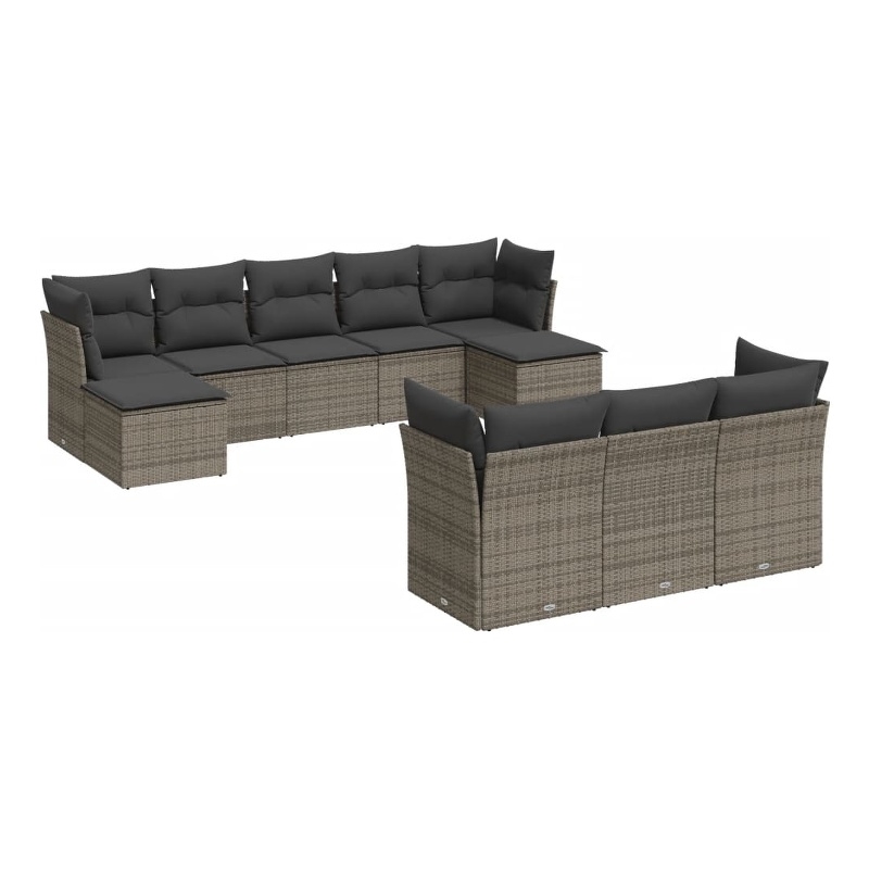 Afuera Living Contemporary Synthetic Poly Rattan 10 Piece Sofa Set in Gray