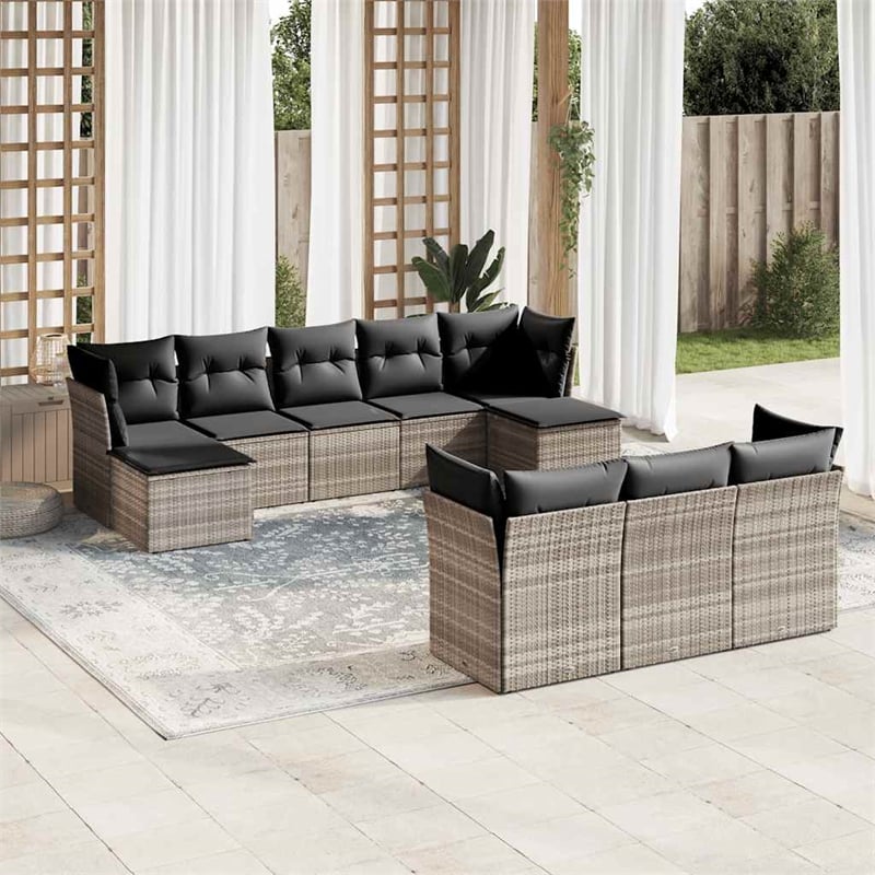 Afuera Living Contemporary Synthetic Poly Rattan 10 Piece Sofa Set in Gray
