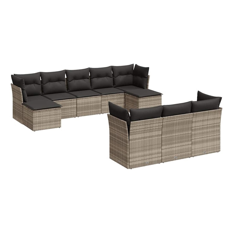 Afuera Living Contemporary Synthetic Poly Rattan 10 Piece Sofa Set in Gray