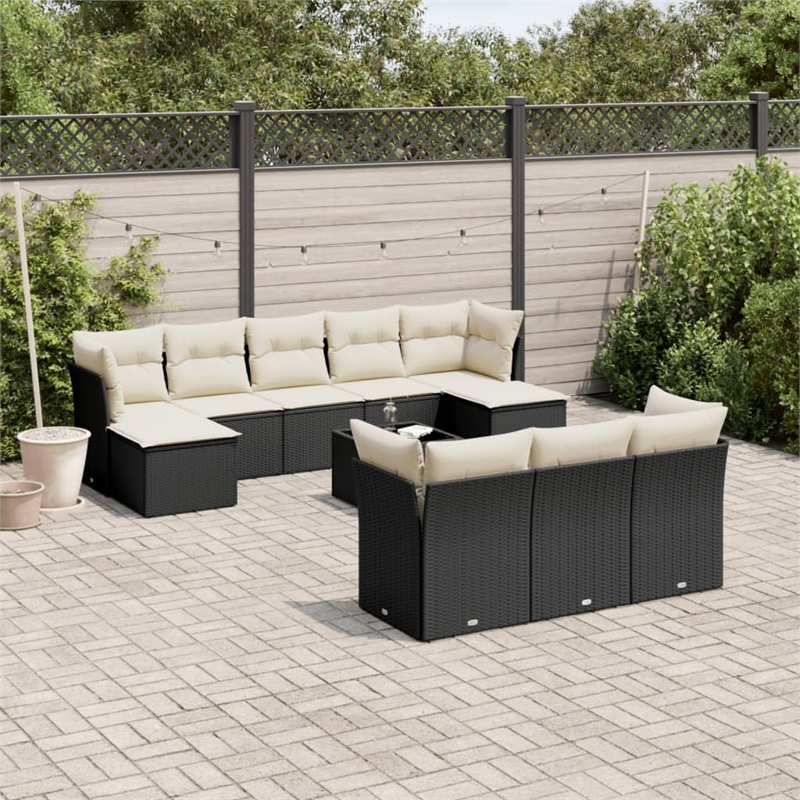 Afuera Living Contemporary 11 Piece Poly Rattan Sofa Set in Black/Cream