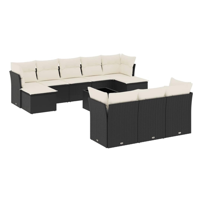 Afuera Living Contemporary 11 Piece Poly Rattan Sofa Set in Black/Cream