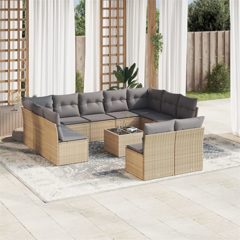 Afuera Living 12 Piece Poly Rattan Patio Sofa Set in Gray/Beige