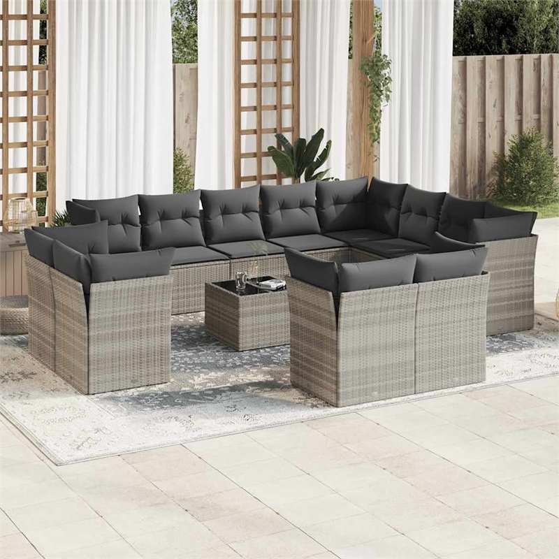 Afuera Living Contemporary 13 Piece Poly Rattan Sofa Set in Gray