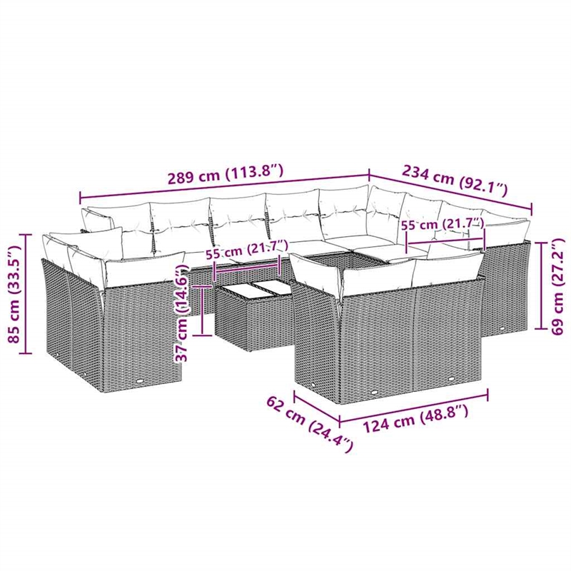 Afuera Living Contemporary 13 Piece Poly Rattan Sofa Set in Gray