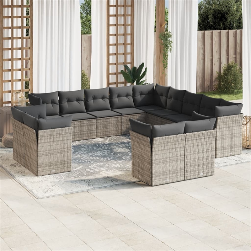 Afuera Living Contemporary 13 Piece Poly Rattan Sofa Set in Gray
