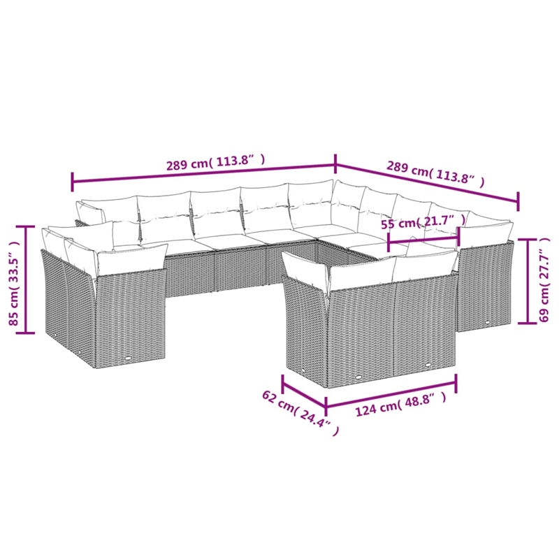 Afuera Living Contemporary 13 Piece Poly Rattan Sofa Set in Gray