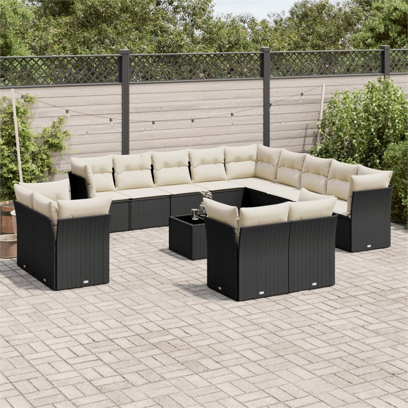 Afuera Living Contemporary Synthetic Poly Rattan Large Sofa Set in Black