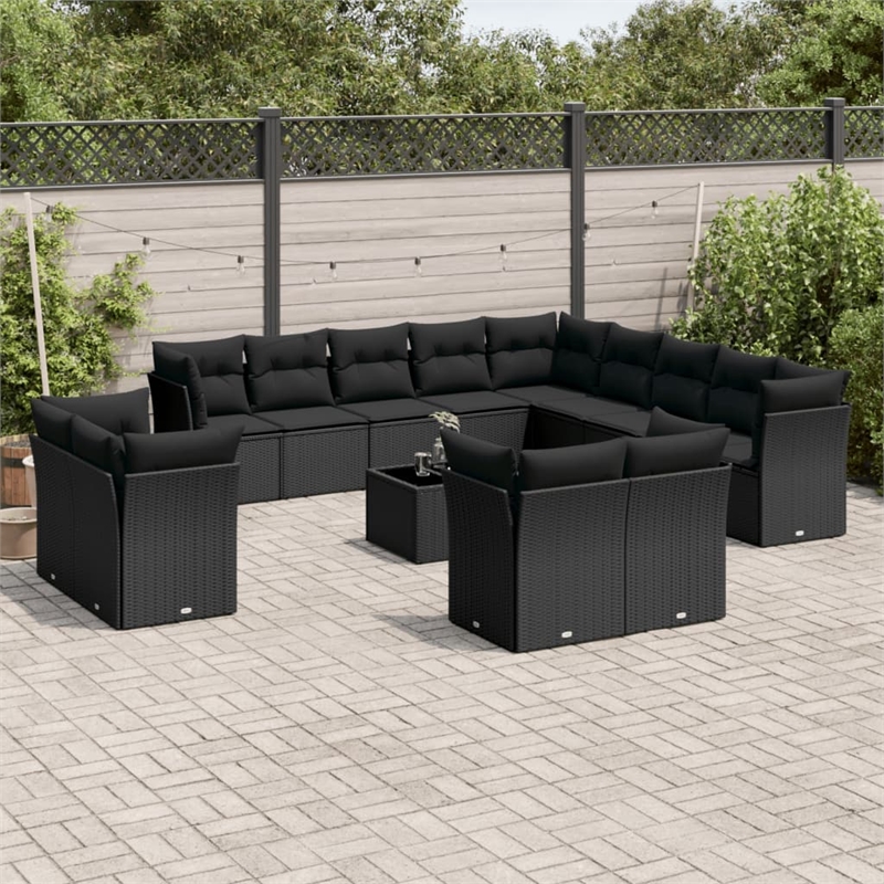 Afuera Living Contemporary Synthetic Poly Rattan Garden Sofa Set in Black