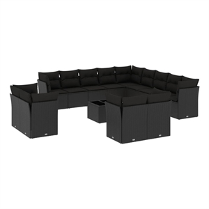 Afuera Living Contemporary Synthetic Poly Rattan Garden Sofa Set in Black