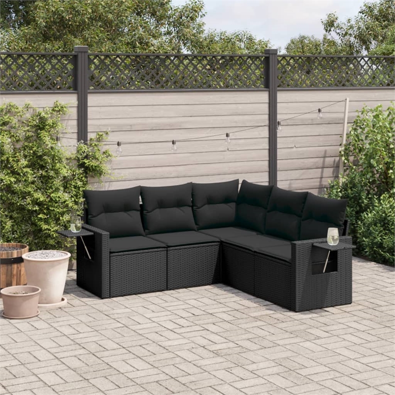 Afuera Living Contemporary Synthetic Poly Rattan  Sofa Set in Black
