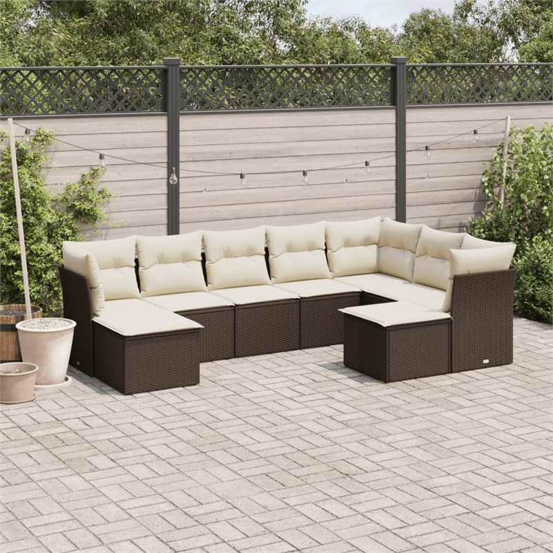 Afuera Living Contemporary 9 Piece Poly Rattan Sofa Set in Brown/Cream