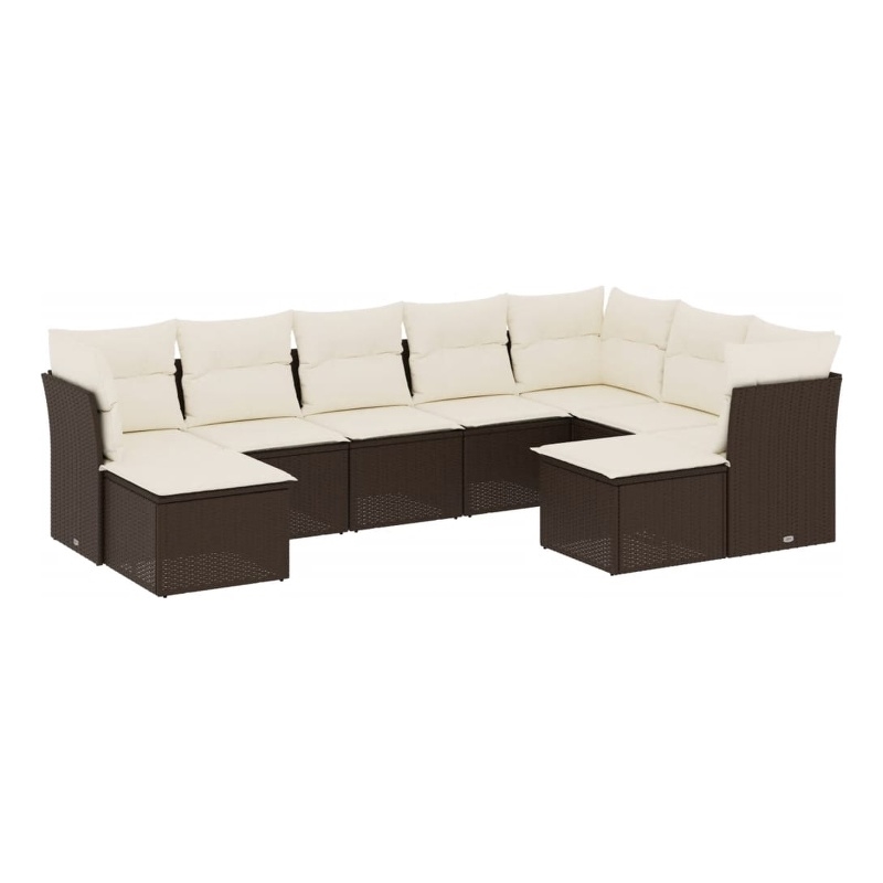 Afuera Living Contemporary 9 Piece Poly Rattan Sofa Set in Brown/Cream