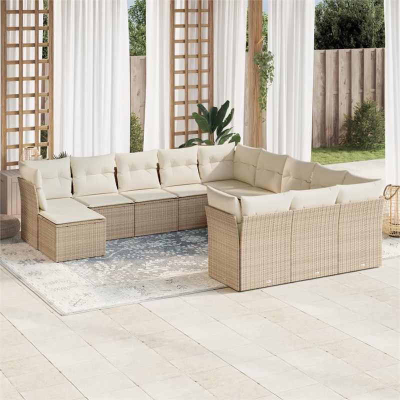 Afuera Living Contemporary 12 Piece Poly Rattan Sofa Set in Cream/Beige