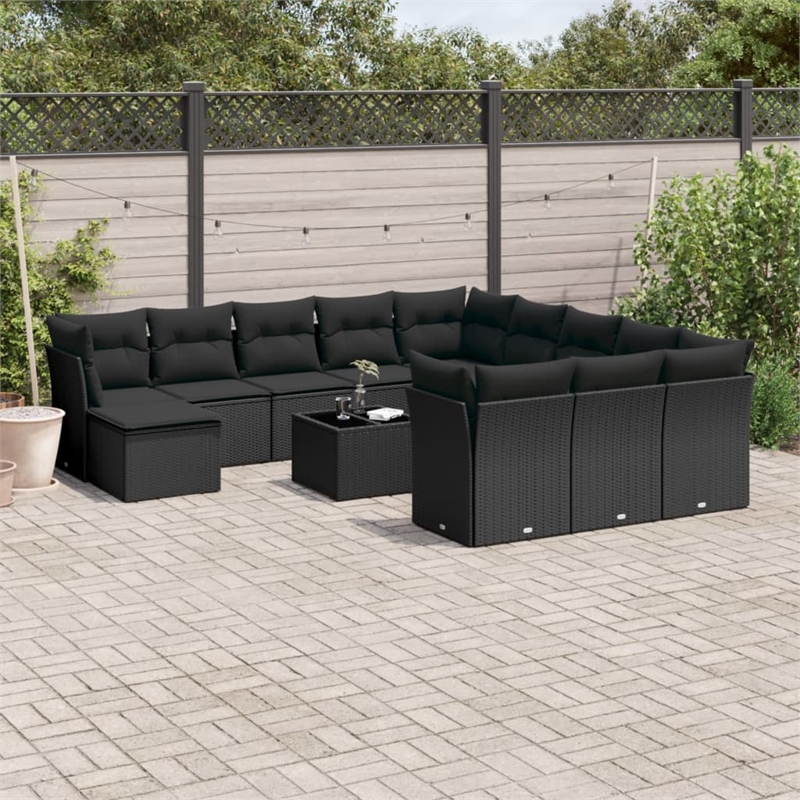 Afuera Living Contemporary 13 Piece Poly Rattan Sofa Set in Black