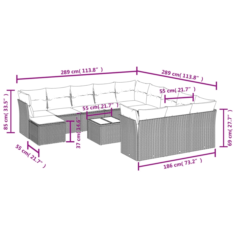 Afuera Living Contemporary 13 Piece Poly Rattan Sofa Set in Black