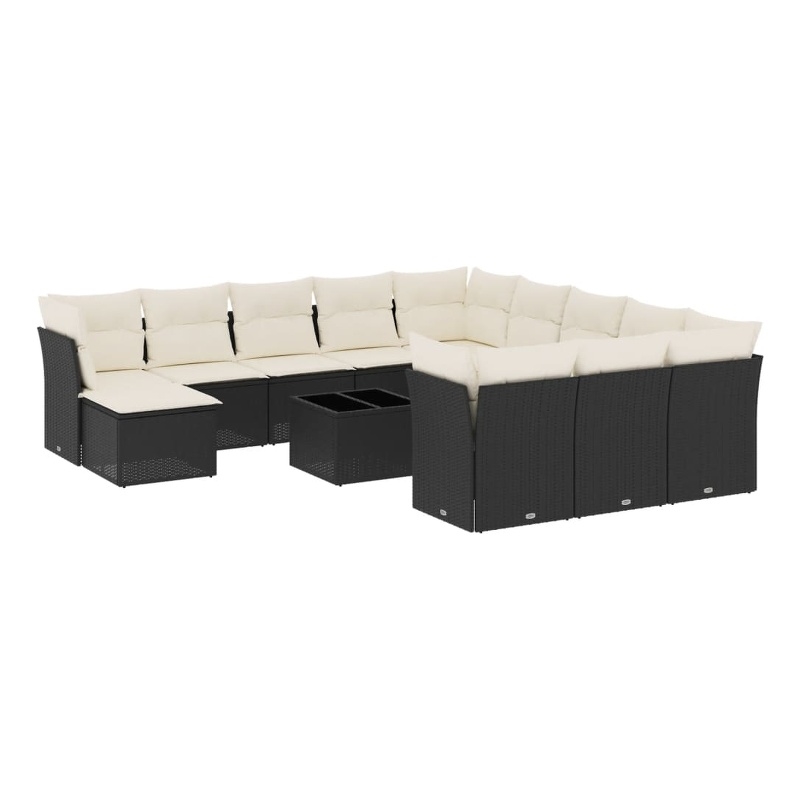 Afuera Living Contemporary 13 Piece Poly Rattan Sofa Set in Black/Cream