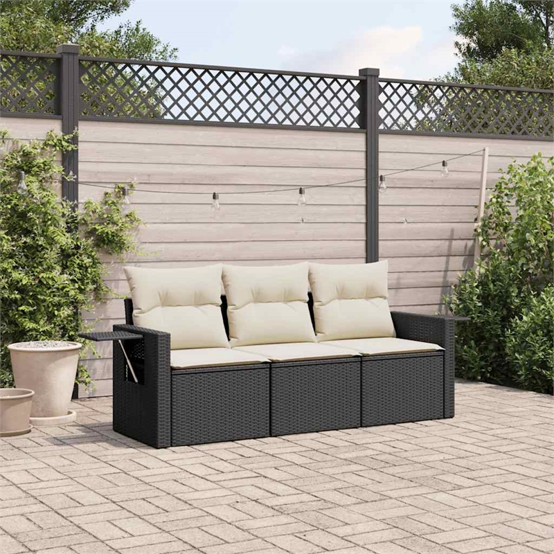 Afuera Living Contemporary 3 Piece Poly Rattan Sofa Set in Black/Cream