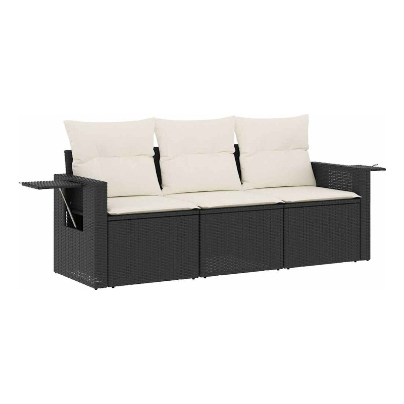 Afuera Living Contemporary 3 Piece Poly Rattan Sofa Set in Black/Cream