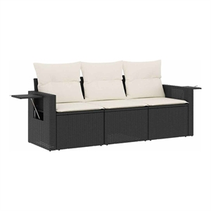 Afuera Living Contemporary 3 Piece Poly Rattan Sofa Set in Black/Cream