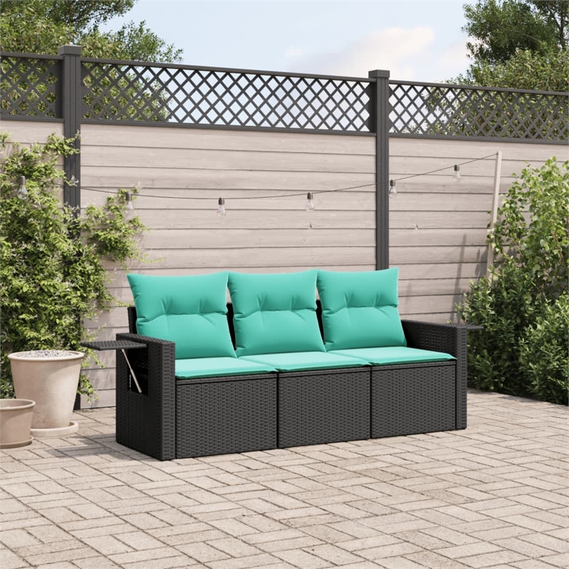 Afuera Living 3 Piece Poly Rattan Large Sofa Set in Black/Blue
