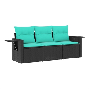 Afuera Living 3 Piece Poly Rattan Large Sofa Set in Black/Blue