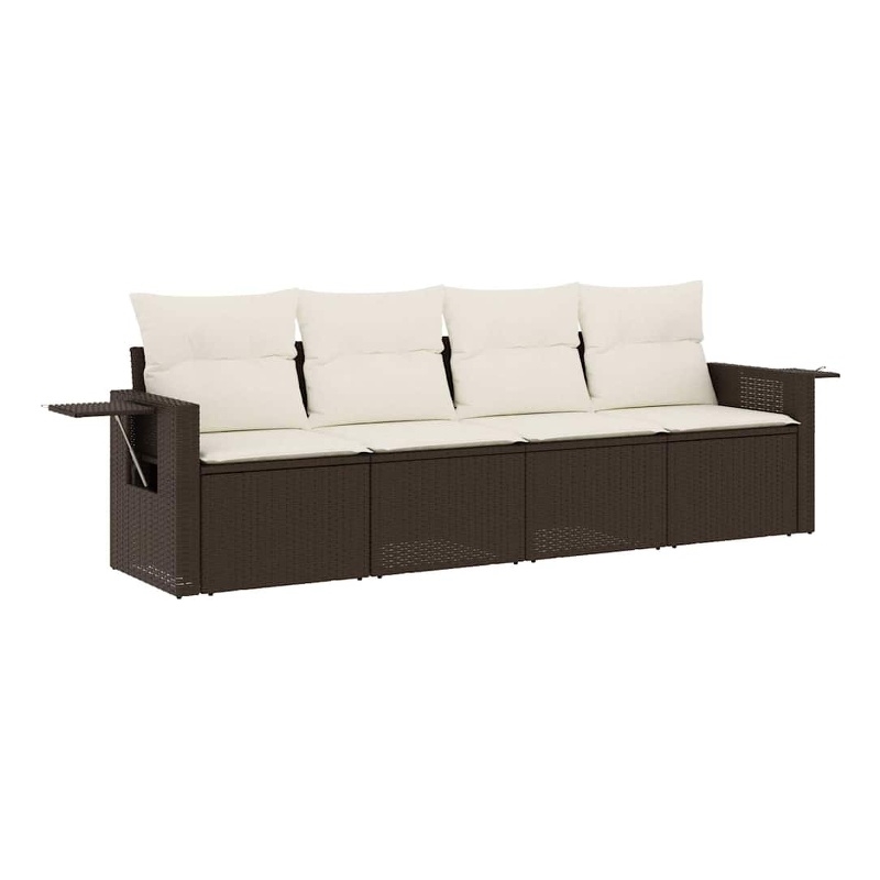 Afuera Living Contemporary 4 Piece Poly Rattan Sofa Set in Brown/Cream