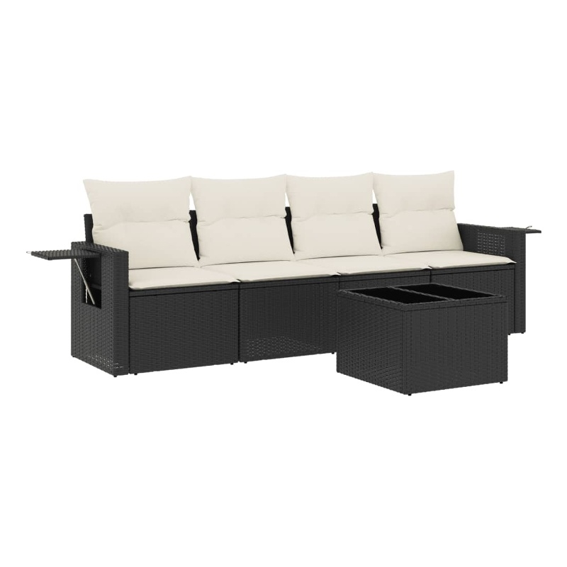 Afuera Living Contemporary Synthetic Poly Rattan 5 Piece Sofa Set in Black