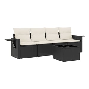 Afuera Living Contemporary Synthetic Poly Rattan 5 Piece Sofa Set in Black
