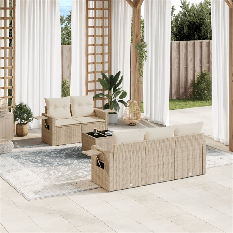 Afuera Living Contemporary Synthetic Poly Rattan 6 Piece  Sofa Set in Beige