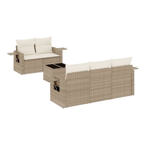Afuera Living Contemporary Synthetic Poly Rattan 6 Piece  Sofa Set in Beige