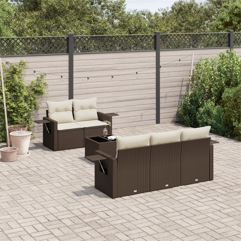 Afuera Living Contemporary 6 Piece Poly Rattan Sofa Set in Brown