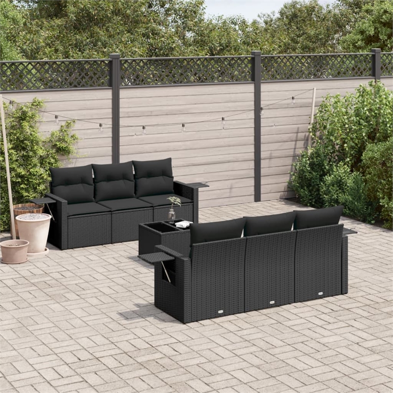 Afuera Living Contemporary 7 Piece Poly Rattan Sofa Set in Black