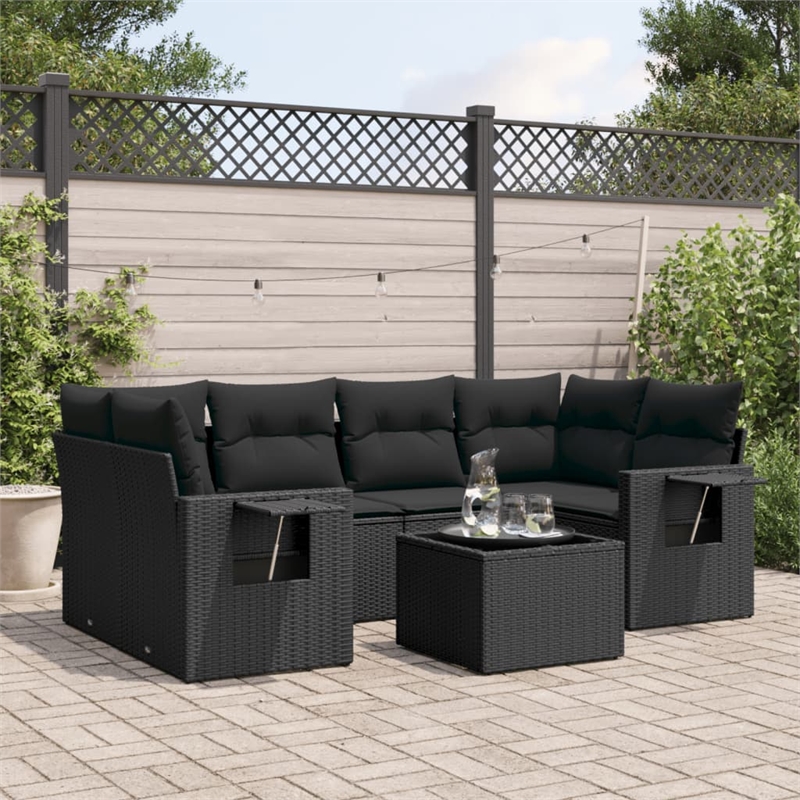 Afuera Living Contemporary 7 Piece Poly Rattan Sofa Set in Black
