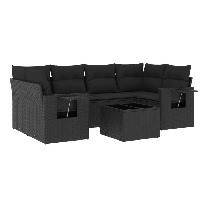 Afuera Living Contemporary 7 Piece Poly Rattan Sofa Set in Black