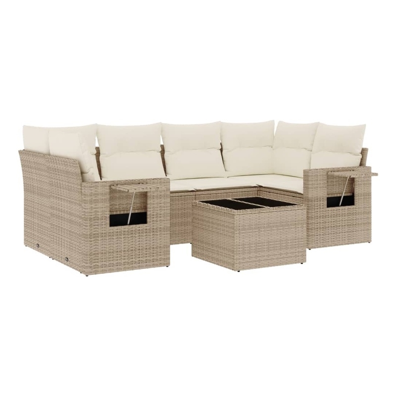 Afuera Living Contemporary 7 Piece Poly Rattan Sofa Set in Beige