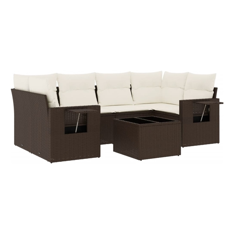 Afuera Living Contemporary 7 Piece Poly Rattan Sofa Set in Brown/Cream