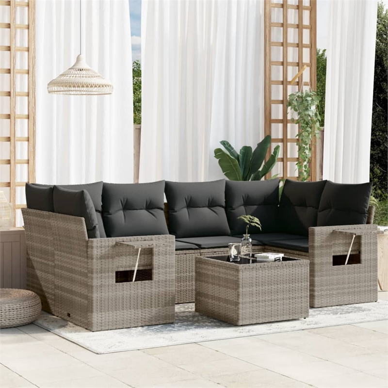 Afuera Living Contemporary 7 Piece Poly Rattan Sofa Set in Gray
