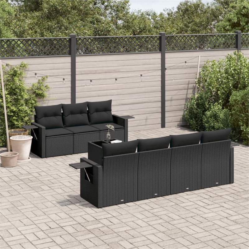 Afuera Living Contemporary 8 Piece Poly Rattan Sofa Set in Black