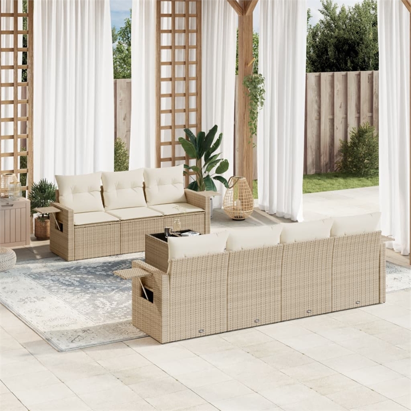 Afuera Living Contemporary 8 Piece Poly Rattan Sofa Set in Beige