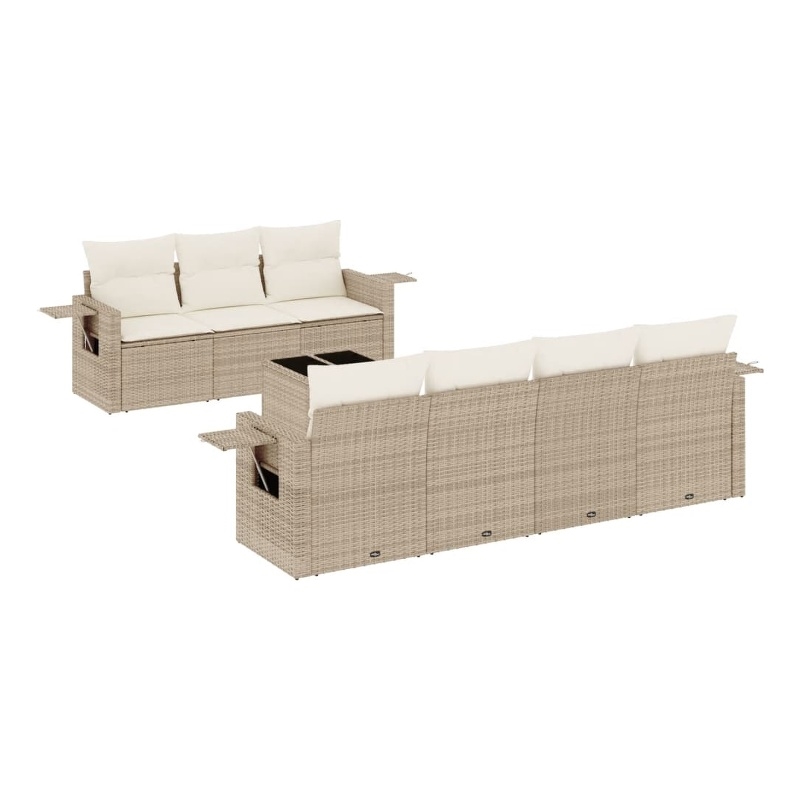 Afuera Living Contemporary 8 Piece Poly Rattan Sofa Set in Beige