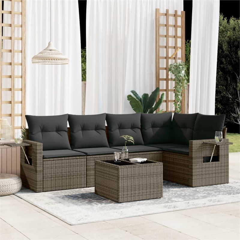 Afuera Living Contemporary 6 Piece Poly Rattan Large Sofa Set in Gray