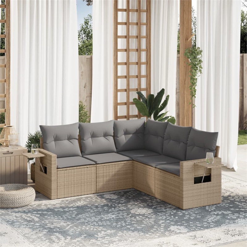 Afuera Living Contemporary 5 Piece Poly Rattan Sofa Set in Beige