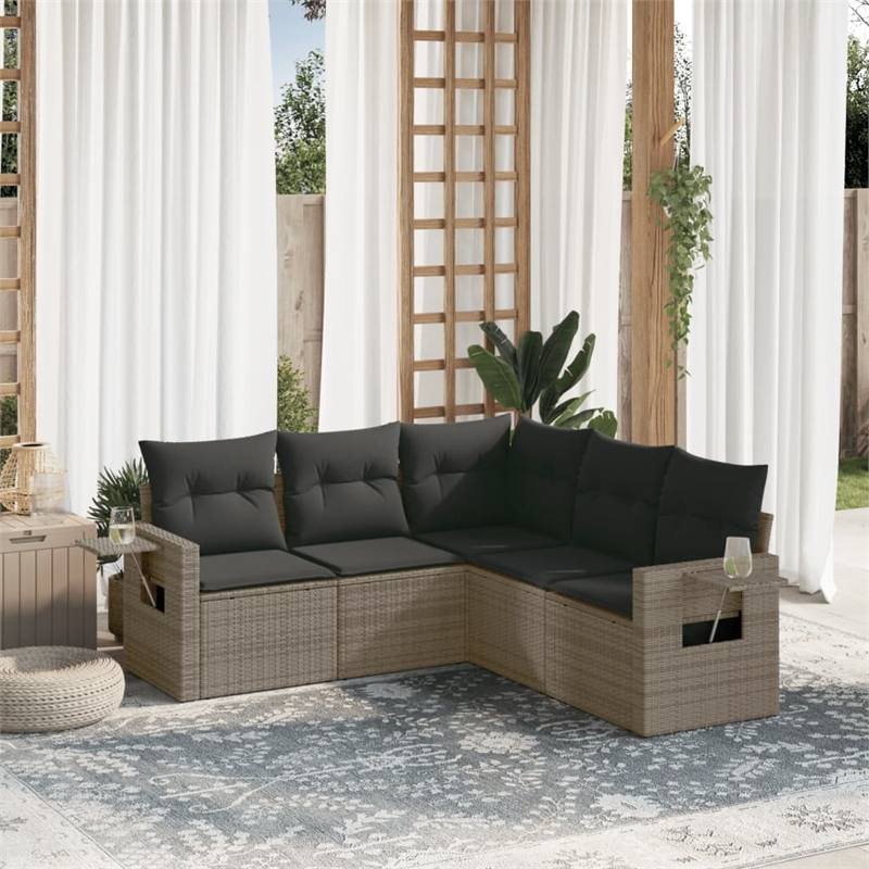 Afuera Living Contemporary Synthetic Poly Rattan 5 Piece  Sofa Set in Gray