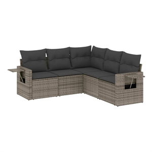 Afuera Living Contemporary Synthetic Poly Rattan 5 Piece  Sofa Set in Gray