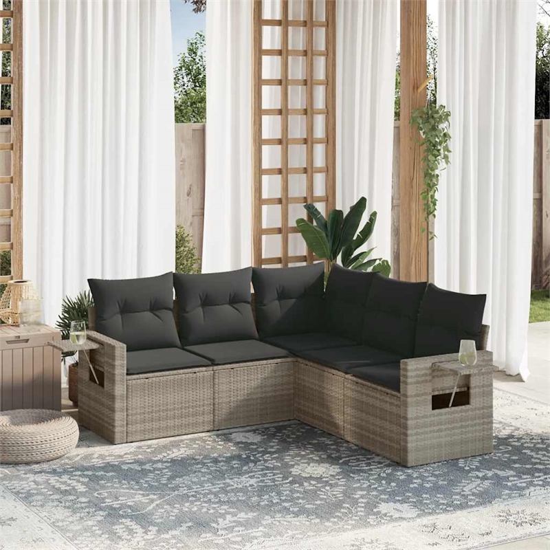 Afuera Living Contemporary 5 Piece Poly Rattan Sofa Set in Gray