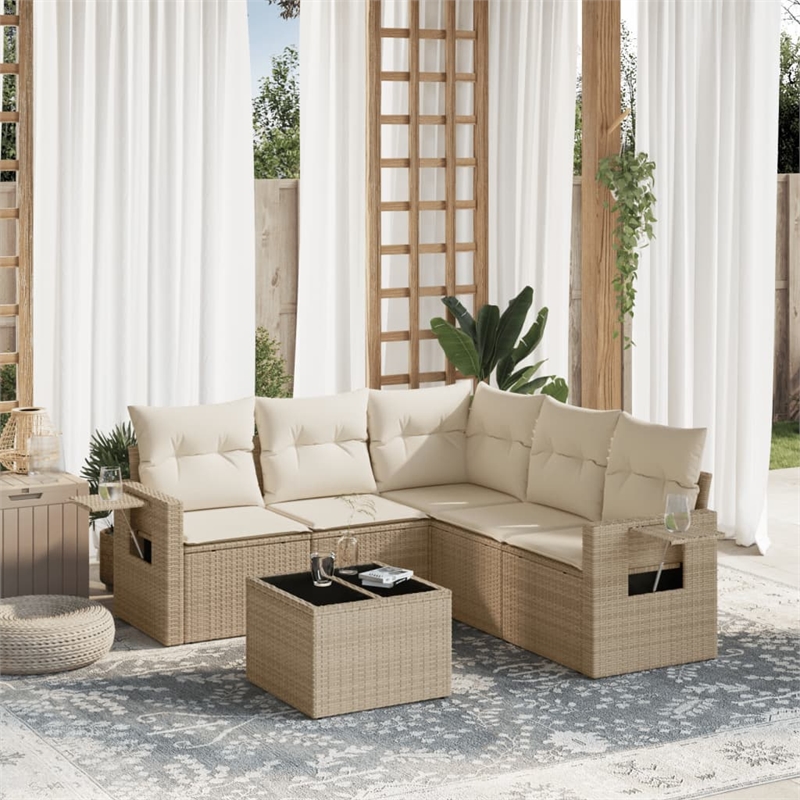 Afuera Living Contemporary 6 Piece Poly Rattan Sofa Set in Beige