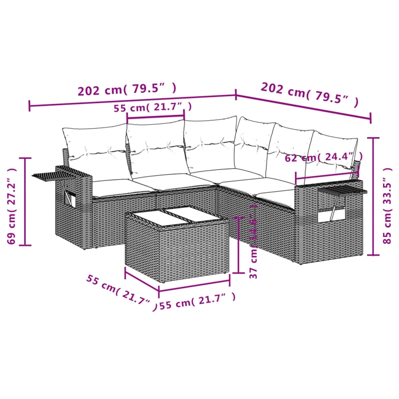 Afuera Living Contemporary 6 Piece Poly Rattan Sofa Set in Beige