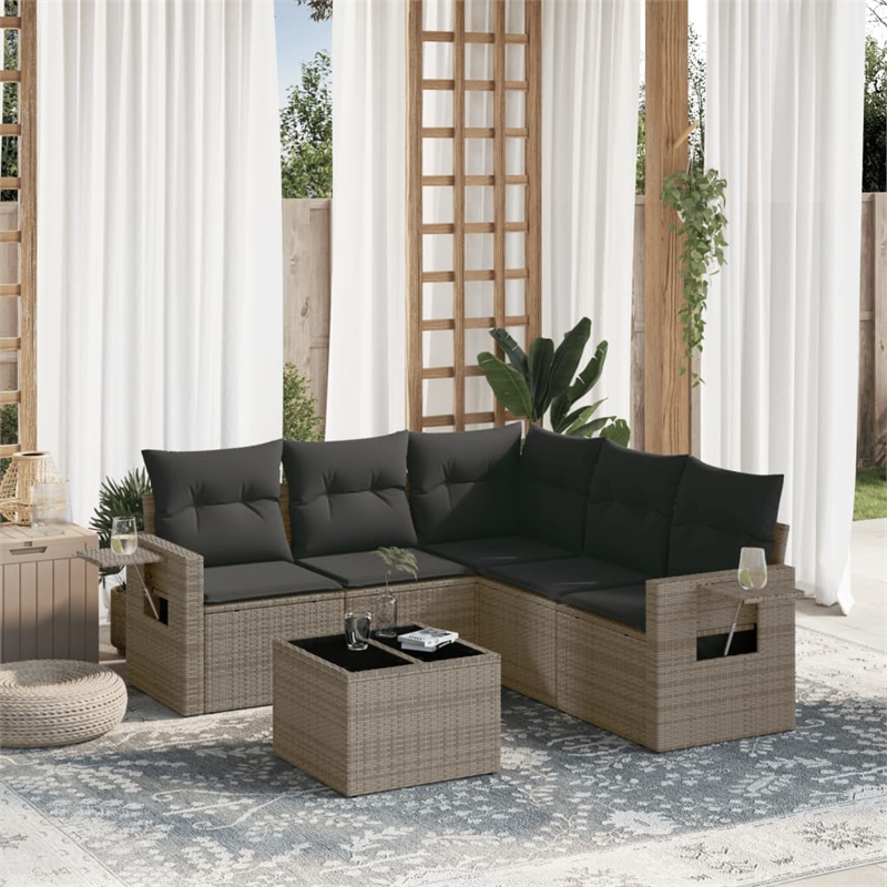 Afuera Living Contemporary 6 Piece Poly Rattan Sofa Set in Gray