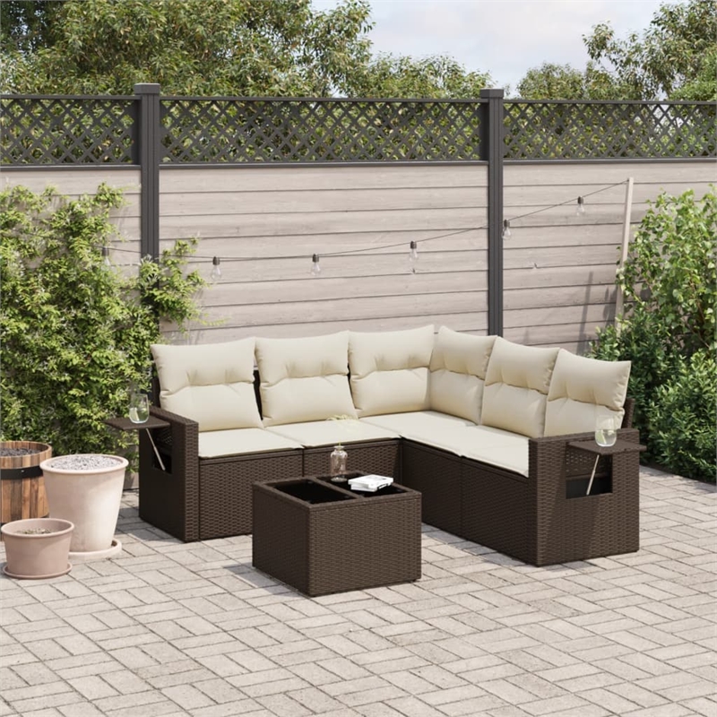 Afuera Living Contemporary Synthetic Poly Rattan 6 Piece Sofa Set in Brown